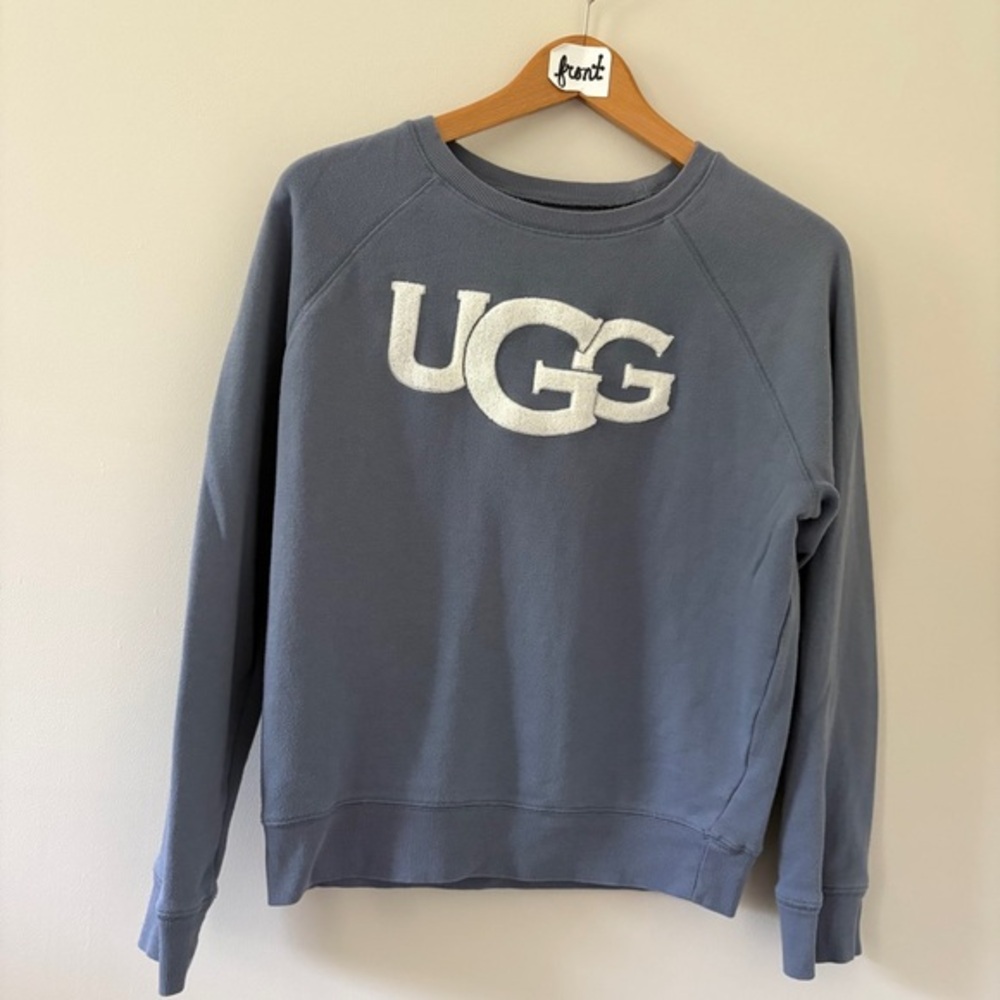 UGG Slate Blue Logo Crewneck Sweatshirt with White Embroidered Logo